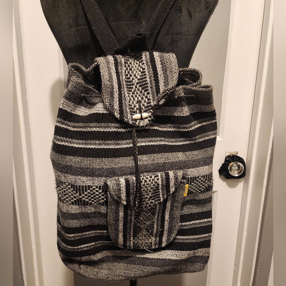 Black and White Striped Backpack